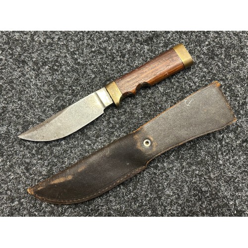 5314 - Bowie Knife with single edged blade 120mm in length. No makers mark. Brassfinger guard and pommel. W... 