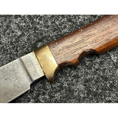 5314 - Bowie Knife with single edged blade 120mm in length. No makers mark. Brassfinger guard and pommel. W... 