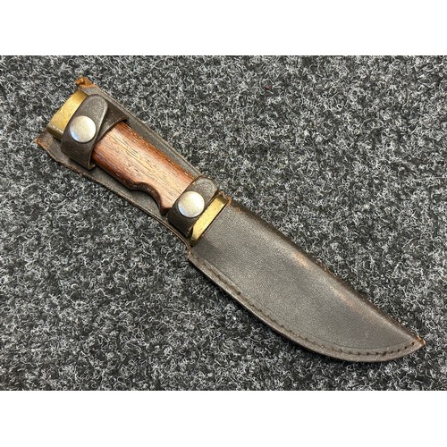 5314 - Bowie Knife with single edged blade 120mm in length. No makers mark. Brassfinger guard and pommel. W... 