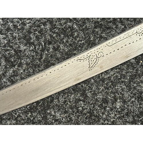 5319 - South East Asian Machete with single edged blade 458mm in length with etched decoration to both side... 