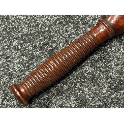 5330 - Victorian Police Truncheon with painted Royal Coat of Arms. Concentric ringed grip. Overall length 3... 