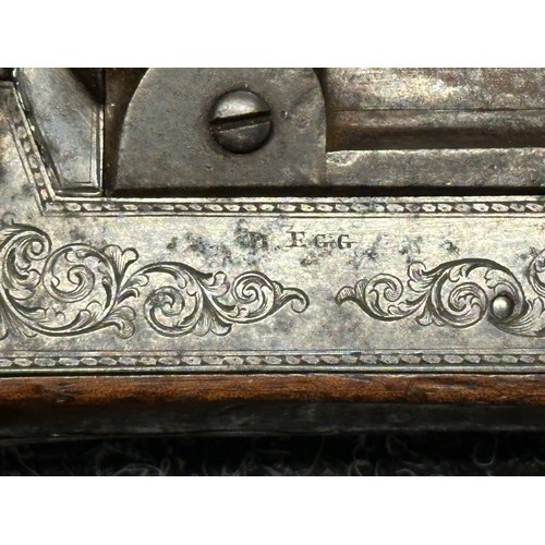 5351 - Percussion Cap Belt Pistol by B Egg, London. Octagonal browned Damascus barrel 238mm in length, engr... 