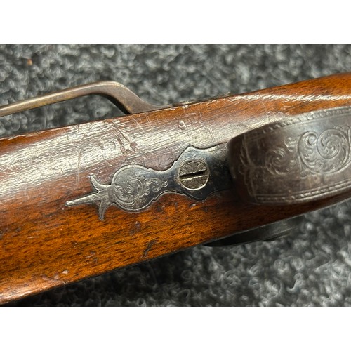 5351 - Percussion Cap Belt Pistol by B Egg, London. Octagonal browned Damascus barrel 238mm in length, engr... 