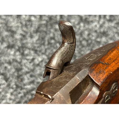 5351 - Percussion Cap Belt Pistol by B Egg, London. Octagonal browned Damascus barrel 238mm in length, engr... 