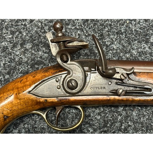 5352 - British Military Flintlock Pistol by Cutler with 210mm long barrel, bore approx. 16mm, English Proof... 