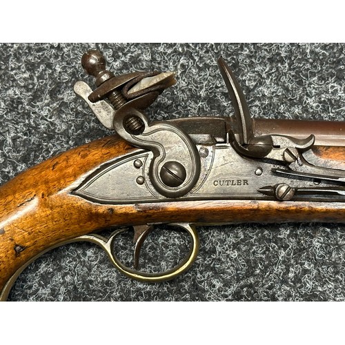 5352 - British Military Flintlock Pistol by Cutler with 210mm long barrel, bore approx. 16mm, English Proof... 