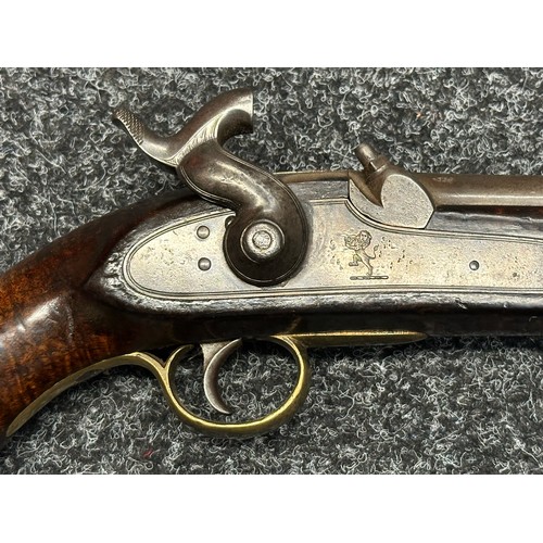 5354 - East India Company Percussion Cap Pistol with 225mm long smoothbore barrel, bore approx. 17mm. Lock ... 