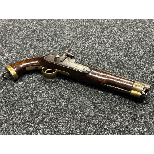 5354 - East India Company Percussion Cap Pistol with 225mm long smoothbore barrel, bore approx. 17mm. Lock ... 