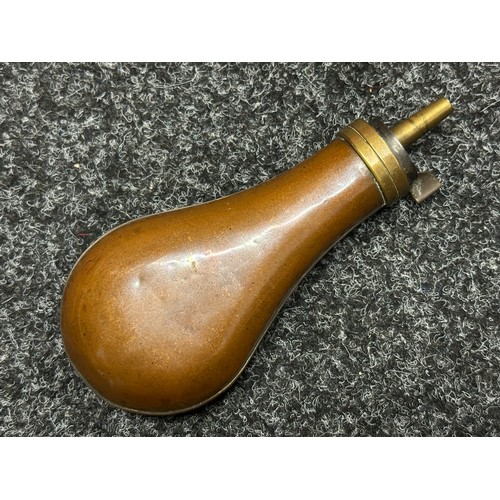 5356 - Copper Powder Flask. Spring is maker marked 