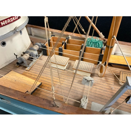 200 - A Static wooden hand built model of a Trawler boat, pale blue, number 476, 83cm long, 44cm high