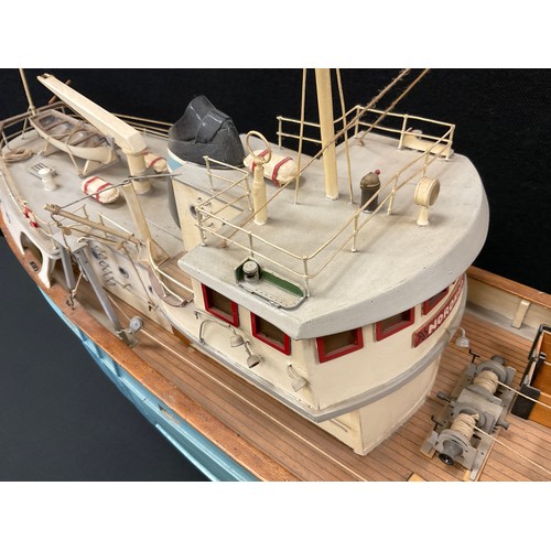 200 - A Static wooden hand built model of a Trawler boat, pale blue, number 476, 83cm long, 44cm high