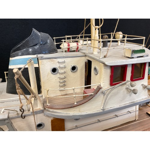 200 - A Static wooden hand built model of a Trawler boat, pale blue, number 476, 83cm long, 44cm high