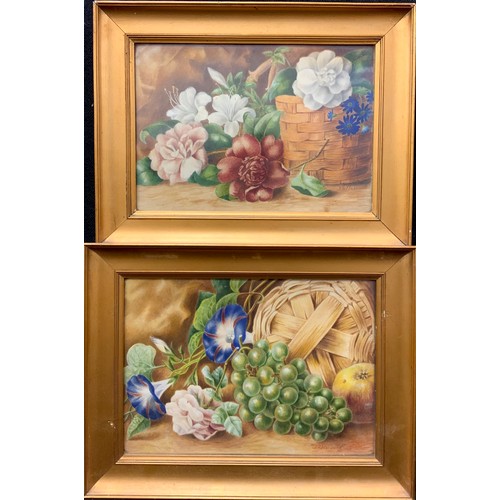 218 - J R Ferwood, pair morning glory, roses and grapes etc, watercolour, signed 19cm x 28cm, (2).