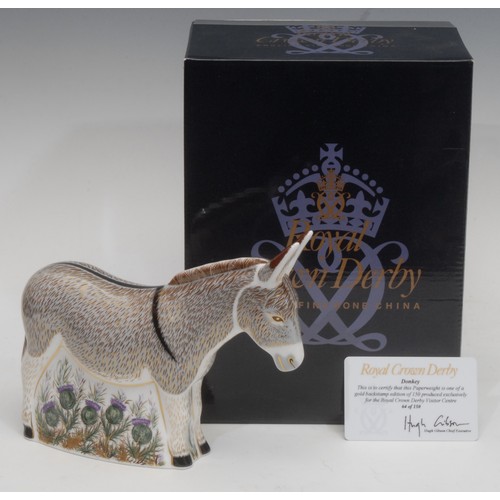 3072 - A Royal Crown Derby paperweight, Donkey, visitor's centre exclusive, gold backstamp limited edition,... 