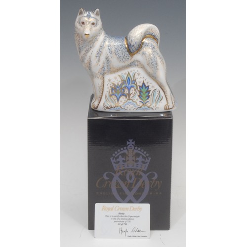 3094 - A Royal Crown Derby paperweight, Husky, limited edition pre-release, 23/750, gold stopper, 15.5cm, p... 