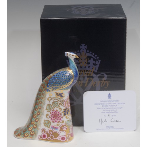 3068 - A Royal Crown Derby paperweight, Derby Peacock, Designer's Choice Collection, by Sue Rowe, visitor's... 