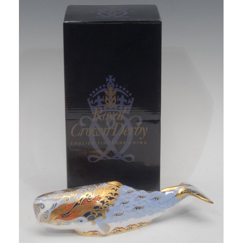 3114 - A Royal Crown Derby paperweight, Oceanic Whale, Collector's Guild exclusive, gold stopper, 21.5cm lo... 