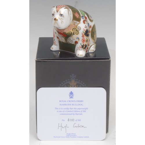 3086 - A Royal Crown Derby paperweight, Harrods Bulldog, decorated in the 1128 pattern, specially commissio... 