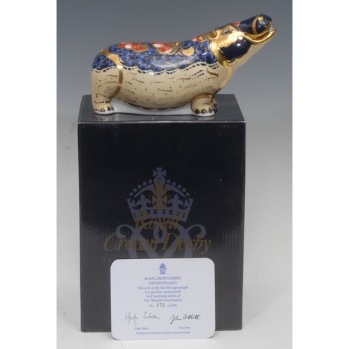 3092 - A Royal Crown Derby paperweight, Hippopotamus, specially commissioned gold backstamp signature editi... 