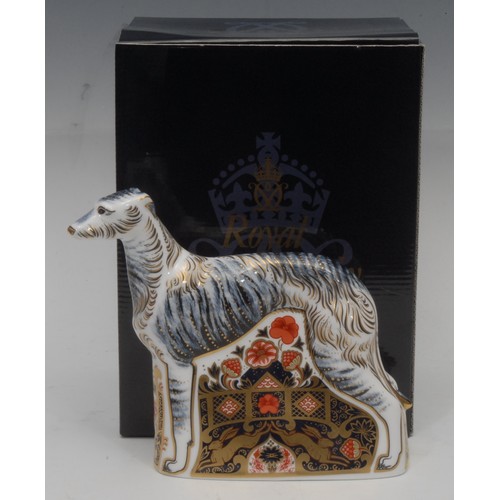 3103 - A Royal Crown Derby paperweight, Lurcher, decorated with elements of the 1128 pattern, gold stopper,... 
