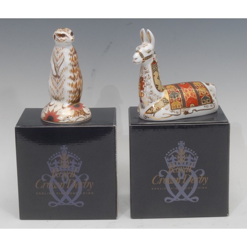 3101 - A Royal Crown Derby paperweight, Llama, Collector's Guild exclusive, gold stopper, 13cm high, printe... 