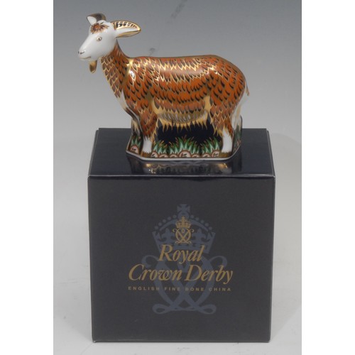3110 - A Royal Crown Derby paperweight, Nanny Goat, visitor's centre exclusive, gold stopper, 11cm, printed... 