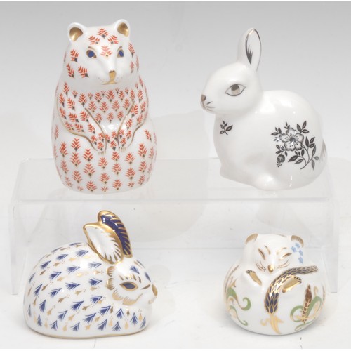 3085 - A Royal Crown Derby paperweight, Hamster, silver stopper, 11cm high; others, Dormouse, silver stoppe... 