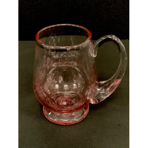 39 - Shilbottle studio glass punch bowl service including; blown glass two tone pink swirl bowl, 26cm dia... 