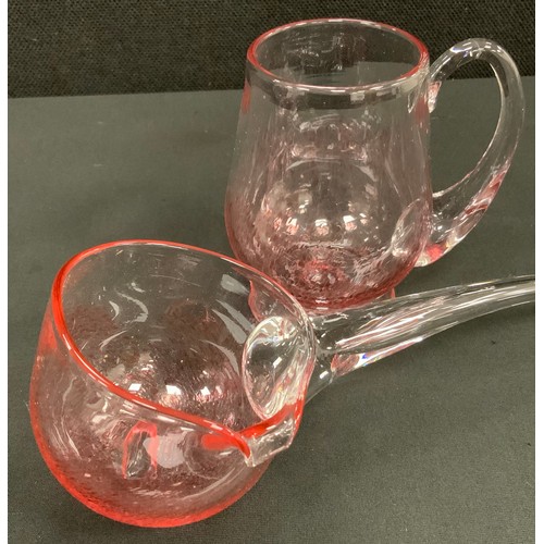 39 - Shilbottle studio glass punch bowl service including; blown glass two tone pink swirl bowl, 26cm dia... 