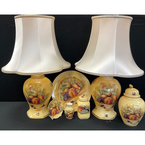 50 - Aynsley Orchard Gold pattern pair of baluster form table lamps, 26.5cm high (57.5cm high with shades... 