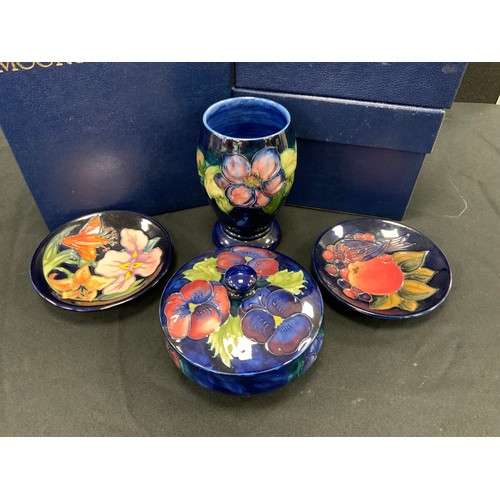 4109 - Moorcroft pansy pattern footed circular powder bowl and cover, circa 1921, impressed marks to base, ... 