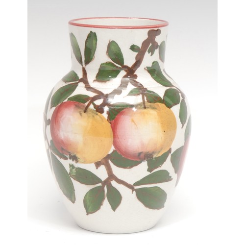4062 - A Wemyss pottery ovoid vase, painted with apples on leafy branches, 15cm high, painted mark in brown
