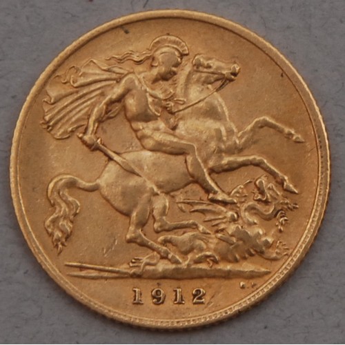 3015 - A 1912 George V Gold Half Sovereign Coin;
featuring King George V and the George Dragon design, puri... 