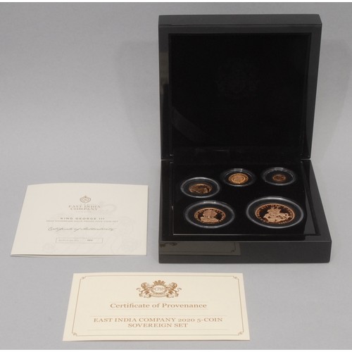 3016 - Gold Proof Coins - The East India Company London, 22ct gold King George III five coin set, comprisin... 