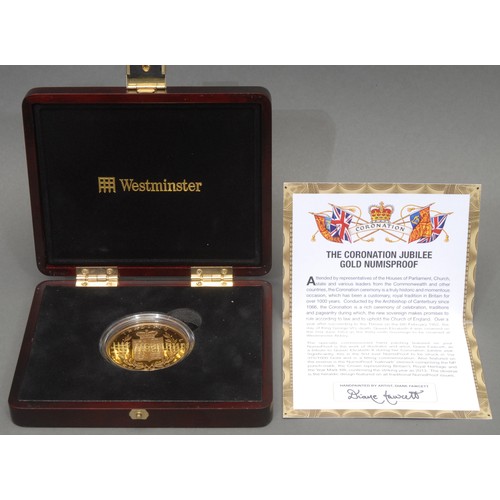 3025 - Gold proof coins - Westminster, 9ct gold The Coronation Jubilee 1oz coin, 28.35g, limited edition 2/... 
