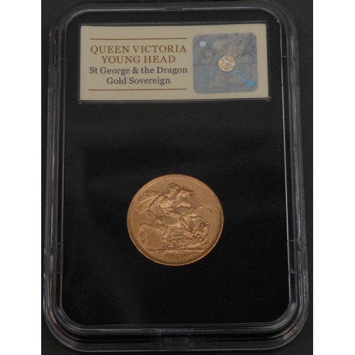 3033 - Gold coins - 22ct gold The Queen Victoria Young Head St George and the Dragon sovereign, 7.98g, 1876... 