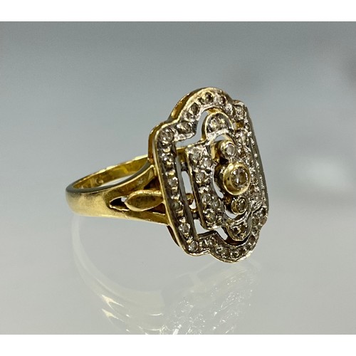 6264 - An Art Deco Style diamond dress ring, set with melee round brilliant cut diamonds, stamped 