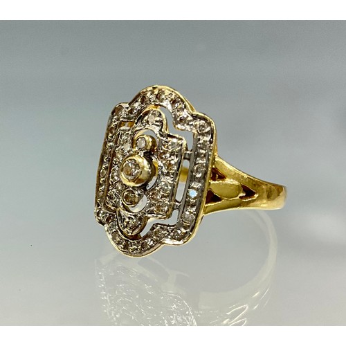 6264 - An Art Deco Style diamond dress ring, set with melee round brilliant cut diamonds, stamped 