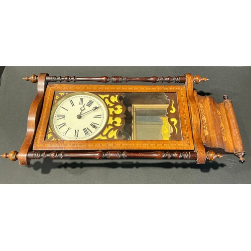 5211 - A 19th century American walnut drop-dial wall clock, 89cm high; an early 20th century carved oak wal... 