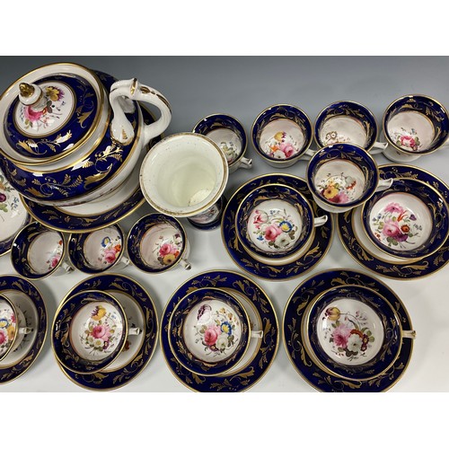 6294 - A 19th century English tea service for eight, painted to the central reserves with a floral arrangem... 