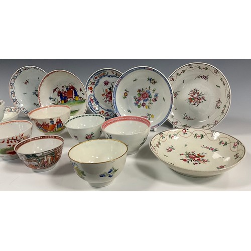 6299 - A collection of 18th century and later tea bowls and saucers including;  New Hall The Boy & Butterfl... 
