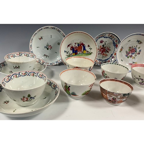 6299 - A collection of 18th century and later tea bowls and saucers including;  New Hall The Boy & Butterfl... 