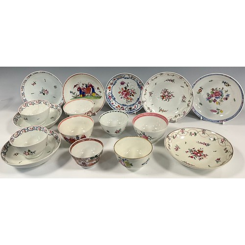 6299 - A collection of 18th century and later tea bowls and saucers including;  New Hall The Boy & Butterfl... 