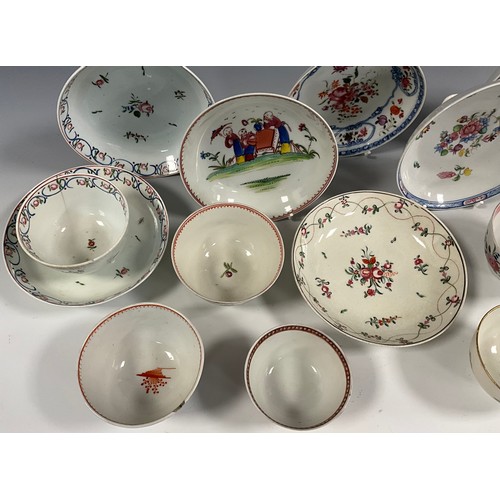 6299 - A collection of 18th century and later tea bowls and saucers including;  New Hall The Boy & Butterfl... 
