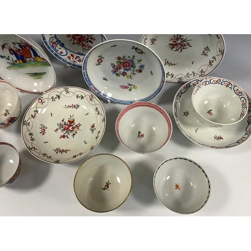 6299 - A collection of 18th century and later tea bowls and saucers including;  New Hall The Boy & Butterfl... 