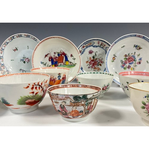6299 - A collection of 18th century and later tea bowls and saucers including;  New Hall The Boy & Butterfl... 