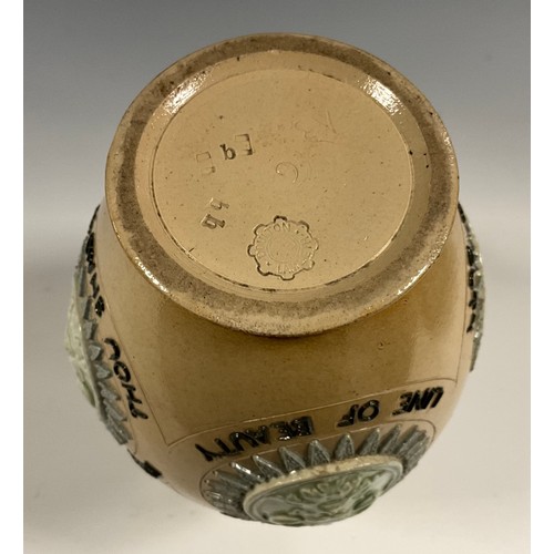 6293 - A 19th century Doulton Lambeth salt glaze stoneware motto jug, of baluster form, the sides applied w... 