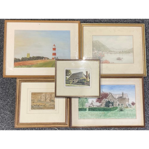 5234 - Pictures - H A Cowley, Menassio, Lake Como; others, Lighthouse, oil; Country House, monogrammed; The... 