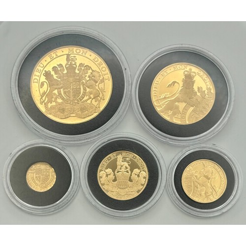 3017 - Gold proof coins - The East India Company London, 22ct gold five coin set, comprising a five soverei... 