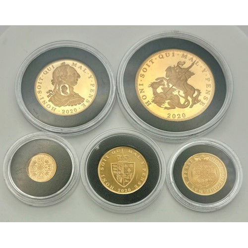 3016 - Gold Proof Coins - The East India Company London, 22ct gold King George III five coin set, comprisin... 
